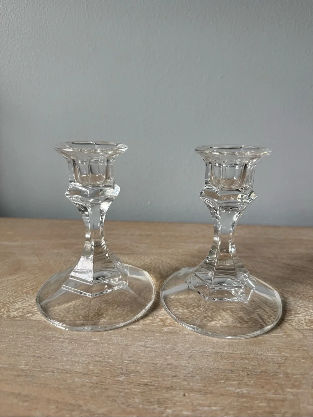 Crystal Glass Candlestick Pair - Clear Elegance